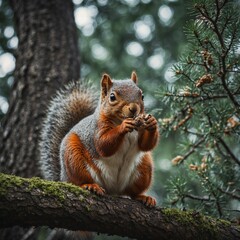 Fototapeta premium A cute squirrel standing with a squirrel on a tree