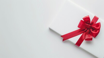 White gift card with a red bow on it template with a copy space