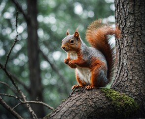 Fototapeta premium A cute squirrel standing with a squirrel on a tree