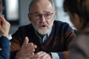Mature man speaking in a business meeting 