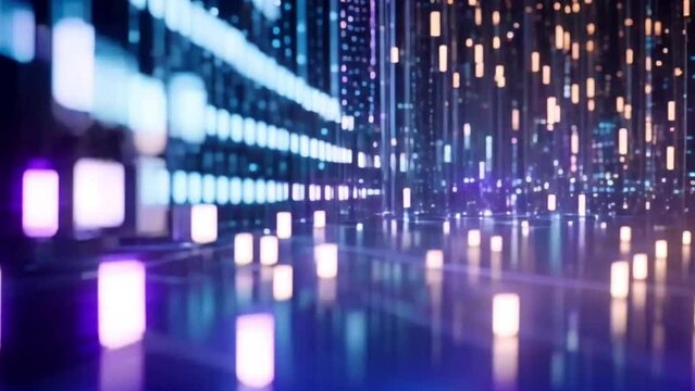 Abstract digital data stream visual. High-speed light particles. Cybersecurity and technology concept.4k JD