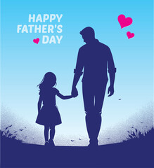 Father and Daughter Vector Art Happy Father's Day in Sky Blue with Heartfelt Bond