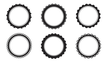 Scalloped seal round price emblem badge simple frame decoration isolated on white background. Stamp, wavy clip art