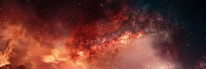 Fototapeta premium explosion in space, dark red and white particles swirling in the air, abstract red and white cloud, surrounded by particles of fire in the night sky. red space, nebula
