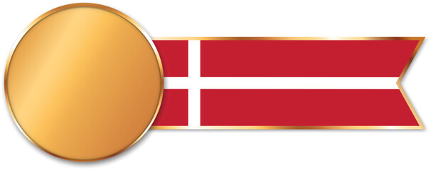 gold medal with ribbon banner with flag of Denmark