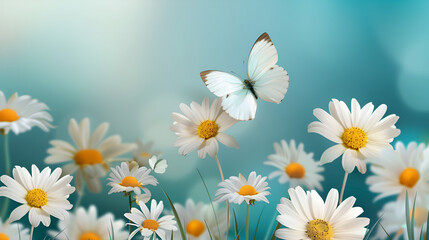 Fototapeta premium Background flower butterfly spring garden floral, generative Ai