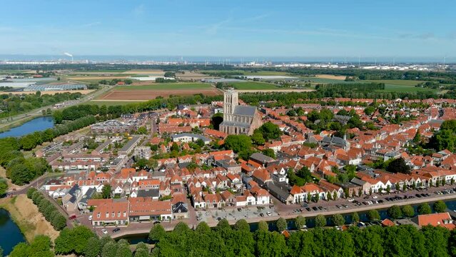 Aerial view of the fortified city of Brielle, South Holland, Netherlands.