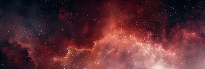 Naklejka premium explosion in space, dark red and white particles swirling in the air, abstract red and white cloud, surrounded by particles of fire in the night sky. red space, nebula