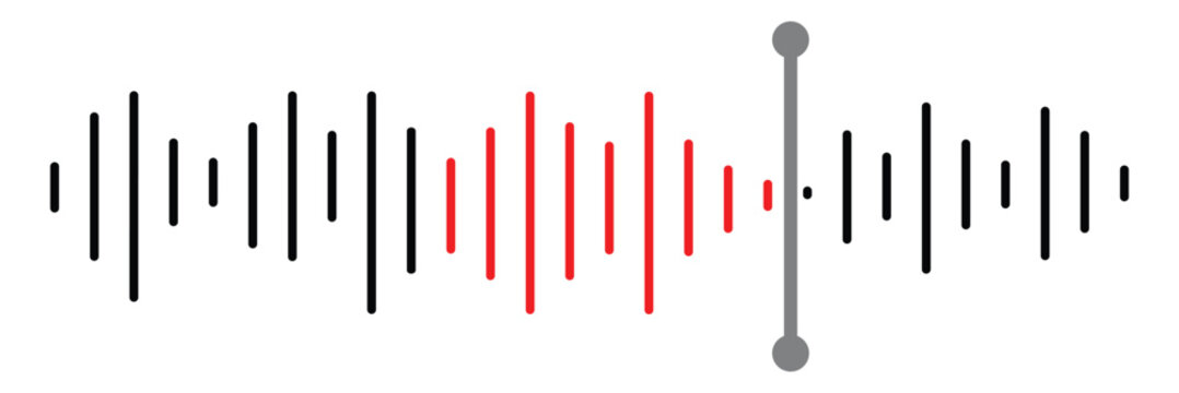 Pixel stereo waveform. Audio music sound wave. Audio spectrum. Equalizer, vibration, soundwave, voice on white background.