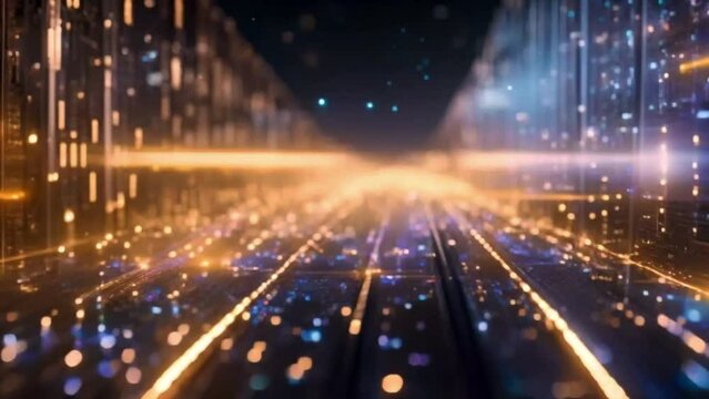 Abstract digital data stream visual. High-speed light particles. Cybersecurity and technology concept.4k JD