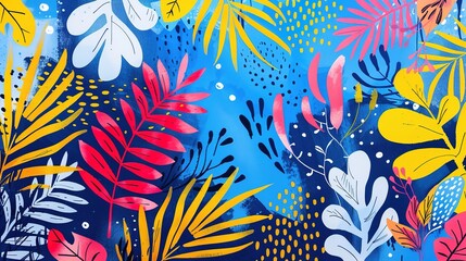 Wacky, vibrant patterns on a blue background