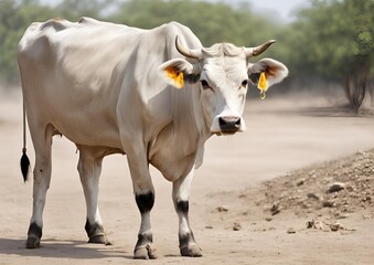 Indian Gir cow against a white background, ready to use.