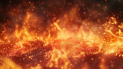 Warm, glowing fire with detailed flame textures, copy space