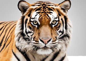 Obraz premium Royal tiger (Panthera tigris corbetti) isolated on a white background with clipping path included. The tiger is staring at its prey, embodying the hunter concept.