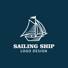 Sailing Boat Ship Silhouette Vintage Retro Emblem Logo Design
