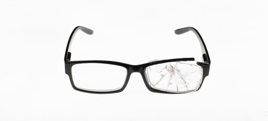 broken glasses isolated on white background