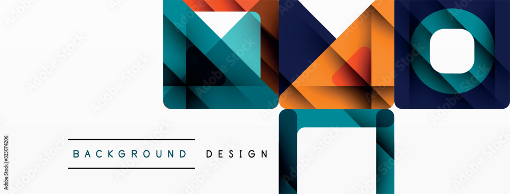 Aufkleber The colorful geometric background features squares and circles on a white backdrop, creating a vibrant and dynamic visual display