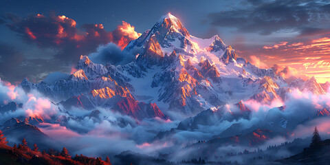 Fototapeta na wymiar Customizable Mountain Landscapes: Snowy Peaks, Sunrises & Sunsets