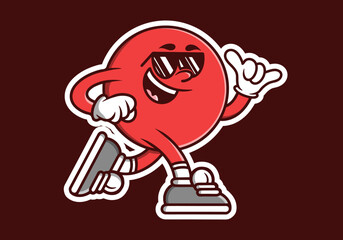Mascot character of red ball head in running pose
