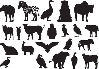 vector collection of animal silhouettes in the forest