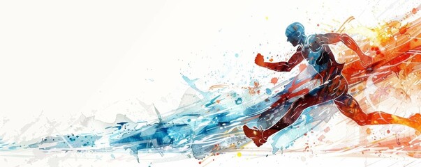 Focused image of a running man, captured in motion, isolated on white background Copy space, symbolizing endurance and athleticism in Olympic sports