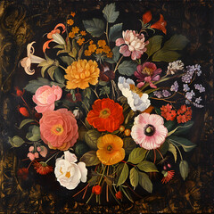 Tudor style painting of flowers Ai generative 