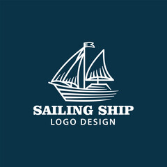 Sailing Boat Ship Silhouette Vintage Retro Emblem Logo Design
