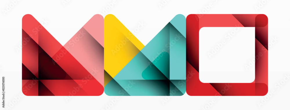 Poster a vibrant logo features the letters m and o on a bright white backdrop, showcasing elements of color