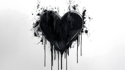 black heart with brush strokes and dripping paint on white background, digital graffiti art 