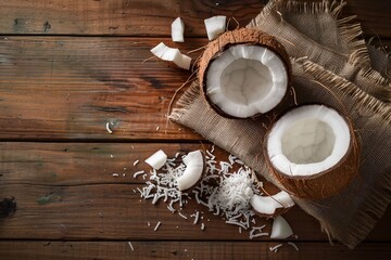 Two Coconuts, Open Coconut and in Pieces