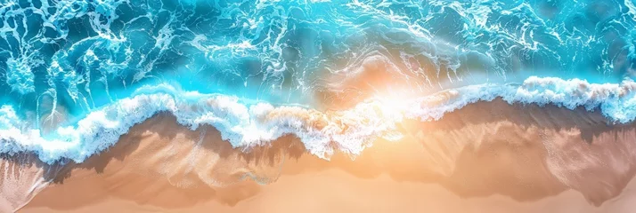Schapenvacht deken Abstract sand beach from above with light blue transparent water wave and sun lights, summer vacation background concept banner with copy space, natural beauty spa outdoors © Ahmed