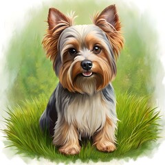Fototapeta premium little yorkshire terrier posing an grass yorkie
