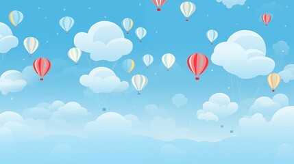 Obraz premium Hot Air Balloons Floating Among Fluffy Clouds in a Blue Sky