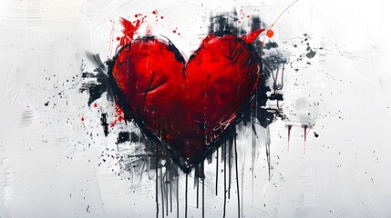 Naklejka premium A large red heart with black and grey strokes graffiti art on a white background