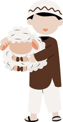 Kid holding sheep illustration
