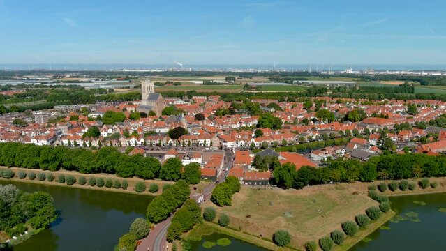 Aerial view of the fortified city of Brielle, South Holland, Netherlands.