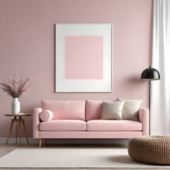 Stylish Living room interior with pastel pink theme. Generative ai