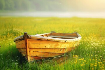 a boat in a field of flowers - Powered by Adobe