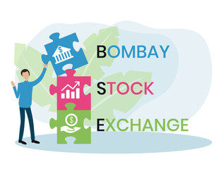 BSE. BOMBAY STOCK EXCHANGE acronym. Concept with keyword and icons. Flat vector illustration. Isolated on white.