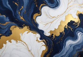 White, blue marble, and gold abstract background texture. indigo ocean blue marbling with natural luxury style swirls of marble and gold powder