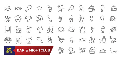 Bar and Nightclub icons set. Party and celebration icon. Editable ui stroke.