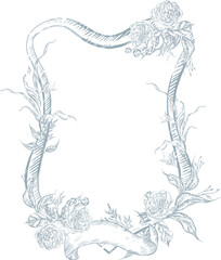 Wedding monogram  with tender blue roses flower and leaves.