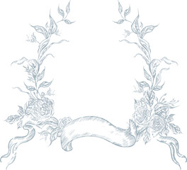 Wedding monogram  with tender blue roses flower and leaves.