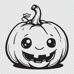 Cartoon halloween pumpkin icon, black vector illustration on transparent background