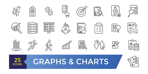Financial Analytics Related Graph and Charts Vector Line Icons. Simple line art style icons pack. Editable UI and web stroke.