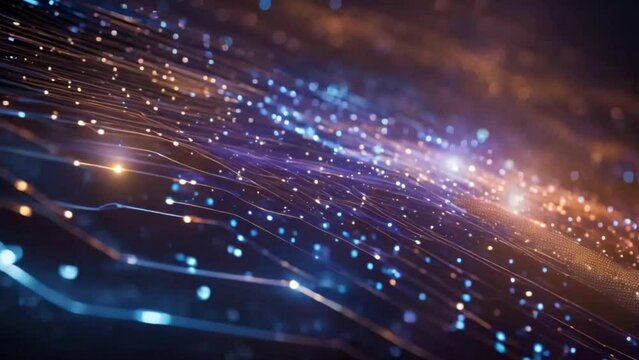 Abstract digital data stream visual. High-speed light particles. Cybersecurity and technology concept.4k JD