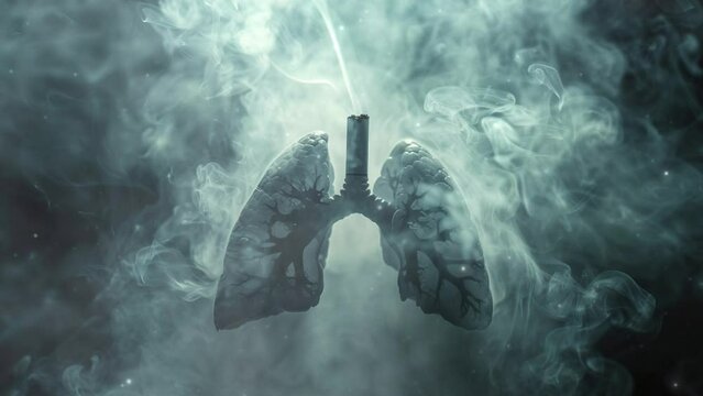 Human lungs. Smokers lungs with smoke. World No Tobacco Day. No smoking. Burn lungs caused smoking. Dangers of smoking. Symbolizing Anti-Tobacco and Healthy Life. Lung cancer. 4K Videos