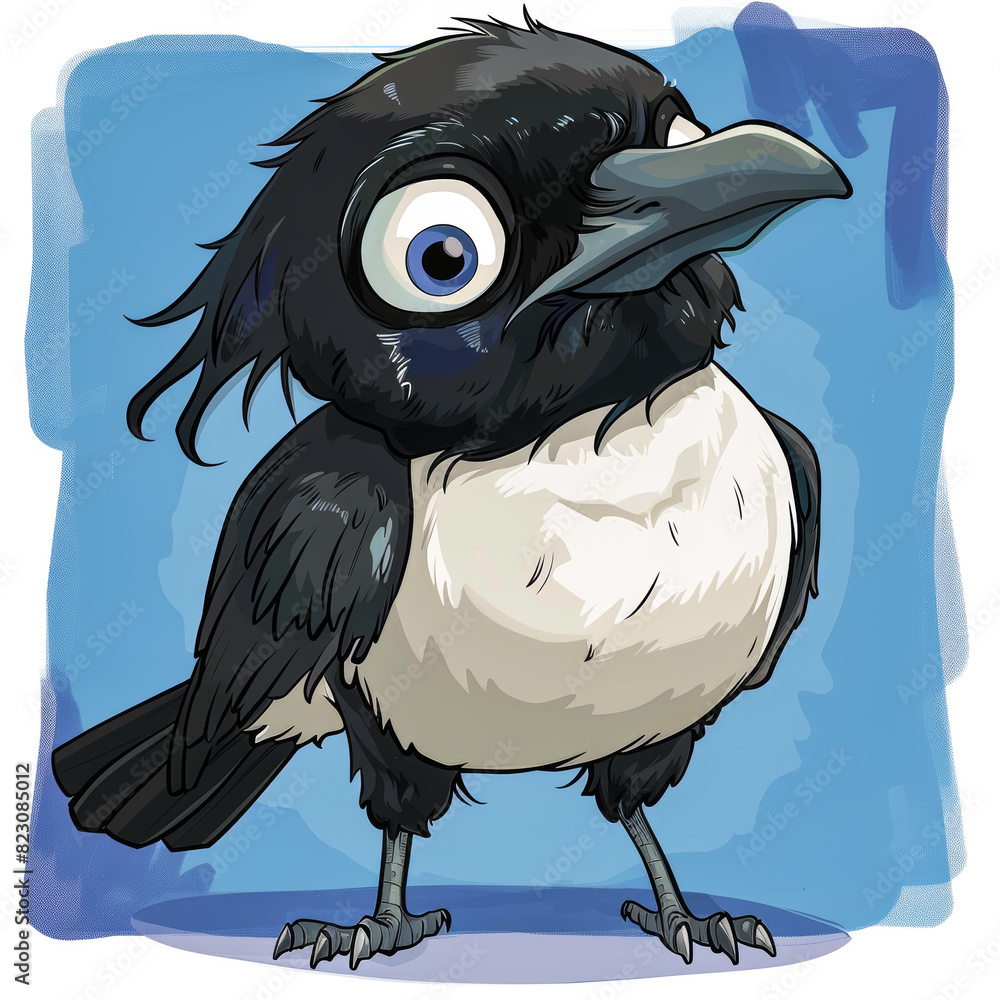 Wall mural Cartoon Caricature of a Magpie.  Generated Image.  A digital illustration of a cartoon caricature of a magpie in the wild. - Wall murals