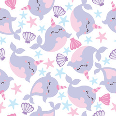 Cute seamless narwhal pattern