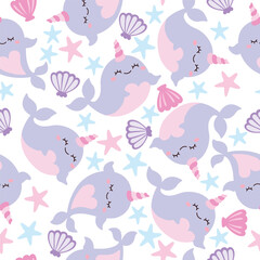 Cute seamless narwhal pattern © cloverlittleworld